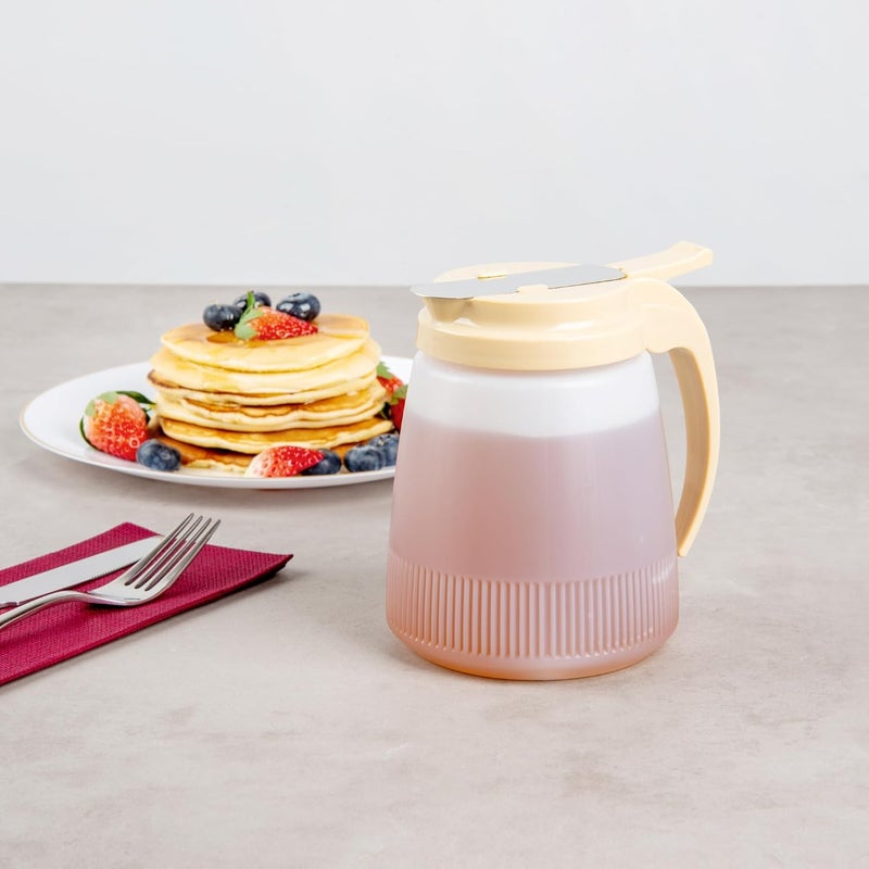 Restaurantware Restaurantware  RW Base 32 Ounce All Purpose Syrup Dispenser 1 Honey Dispenser  Beige Top Stainless Steel Slide Cover Plastic Pancake Syrup Dispenser Perfect For Diners Restaurants Home - Image 3