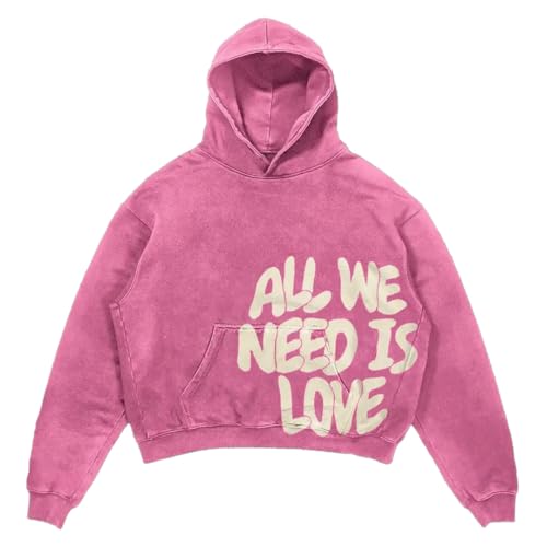 Dynict Unisex Y2K Colorful Sweatshirt Hip Hop Letter Print Oversize Hoodie Casual Baggy Harajuku Gothic Pullover Hoodie (Pink,Medium)