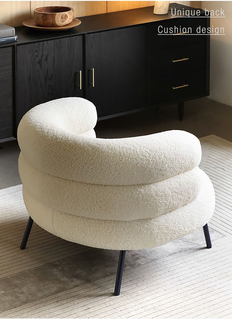 Merry Moments White Boucle Armchair Upholstered Armchair Lounge Chair Sofa Chair Dining Chair Makeup Chair for Bedroom Living Dining Retail H71xW76xL60 cm  - Image 4