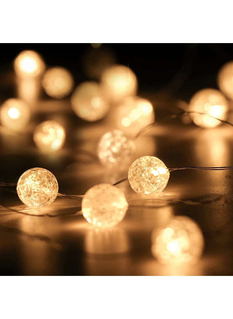 HuTools HuTools Globe String Lights for Bedroom Decorative Christmas Lights Crystal Crackle Ball Lights 10Ft 30 LED Soft White Battery Operated Fairy Lights Perfect for Valentines Day Decor 