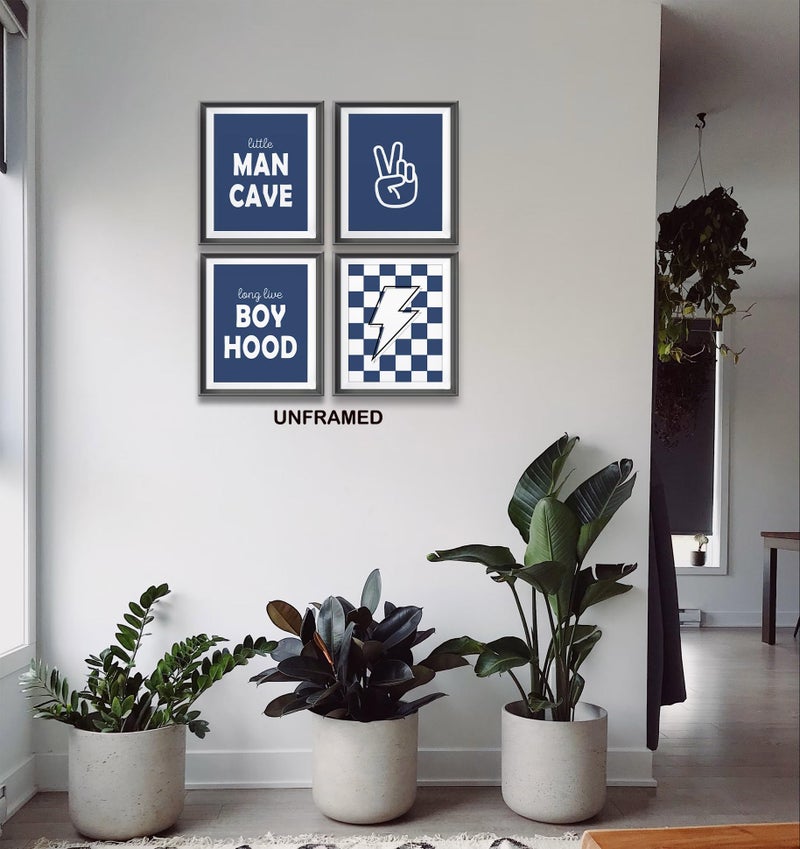 AEHIE Little Man Cave Retro Preppy Checkered Lightning Peace Sign Long Live Boyhood Poster Prints for Boy Teen Room Dorm Decor Preppy Decorations Prints Wall Art Unframed 4pcs 8x10inches Teen Boys Gifts - Image 3