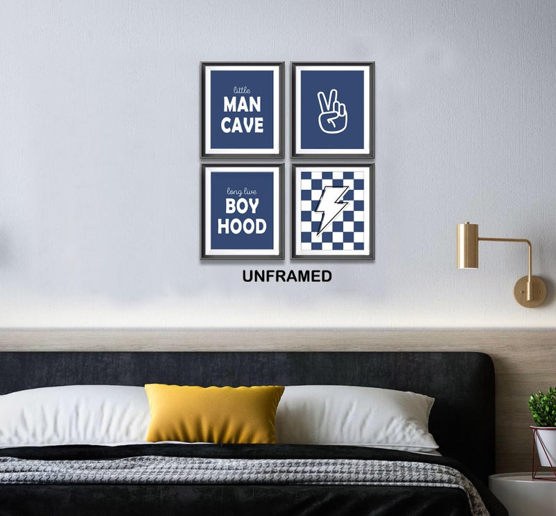 AEHIE Little Man Cave Retro Preppy Checkered Lightning Peace Sign Long Live Boyhood Poster Prints for Boy Teen Room Dorm Decor Preppy Decorations Prints Wall Art Unframed 4pcs 8x10inches Teen Boys Gifts - Image 4