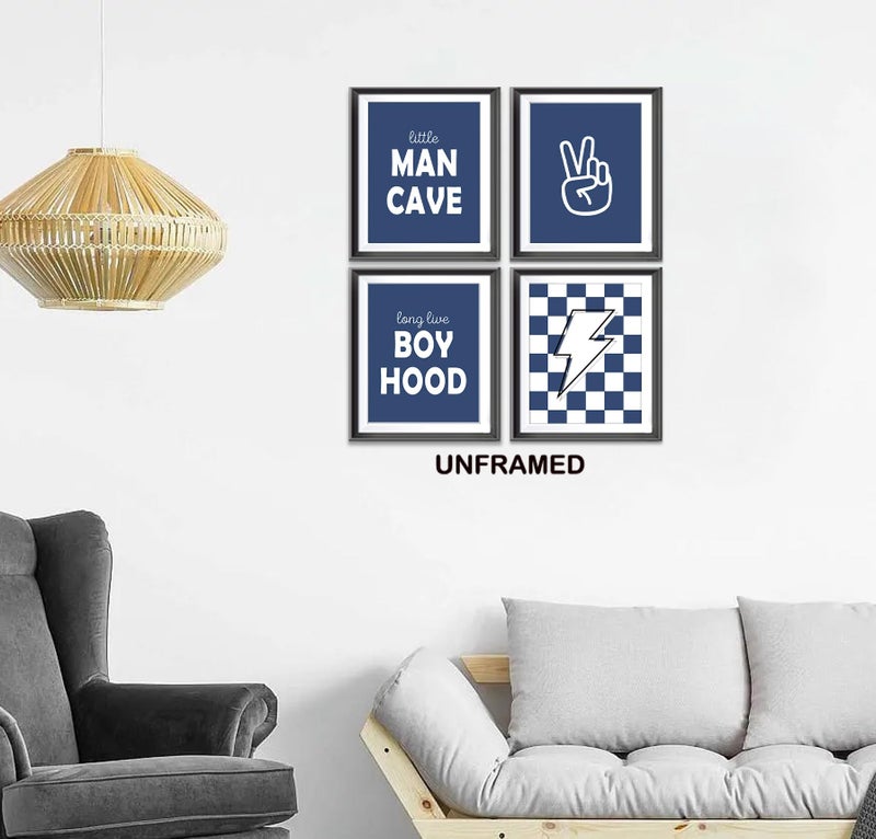AEHIE Little Man Cave Retro Preppy Checkered Lightning Peace Sign Long Live Boyhood Poster Prints for Boy Teen Room Dorm Decor Preppy Decorations Prints Wall Art Unframed 4pcs 8x10inches Teen Boys Gifts - Image 2