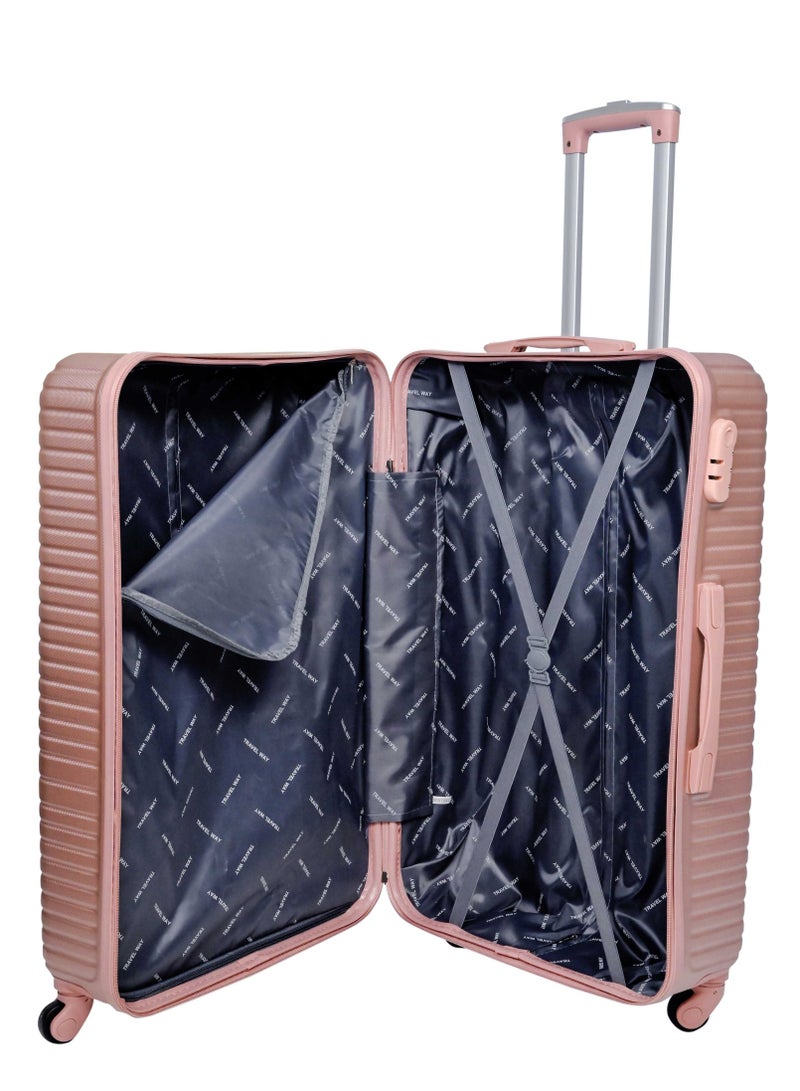 TRAVEL WAY حقيبة سفر خفيفة الوزن ومسجلة من TravelWay - حقيبة صلبة لحمل 40 كجم من الأمتعة الدوارة للسفر | مادة ABS مع 4 عجلات دوارة (ذهبي وردي، 32 بوصة (81 سم)) - Image 3