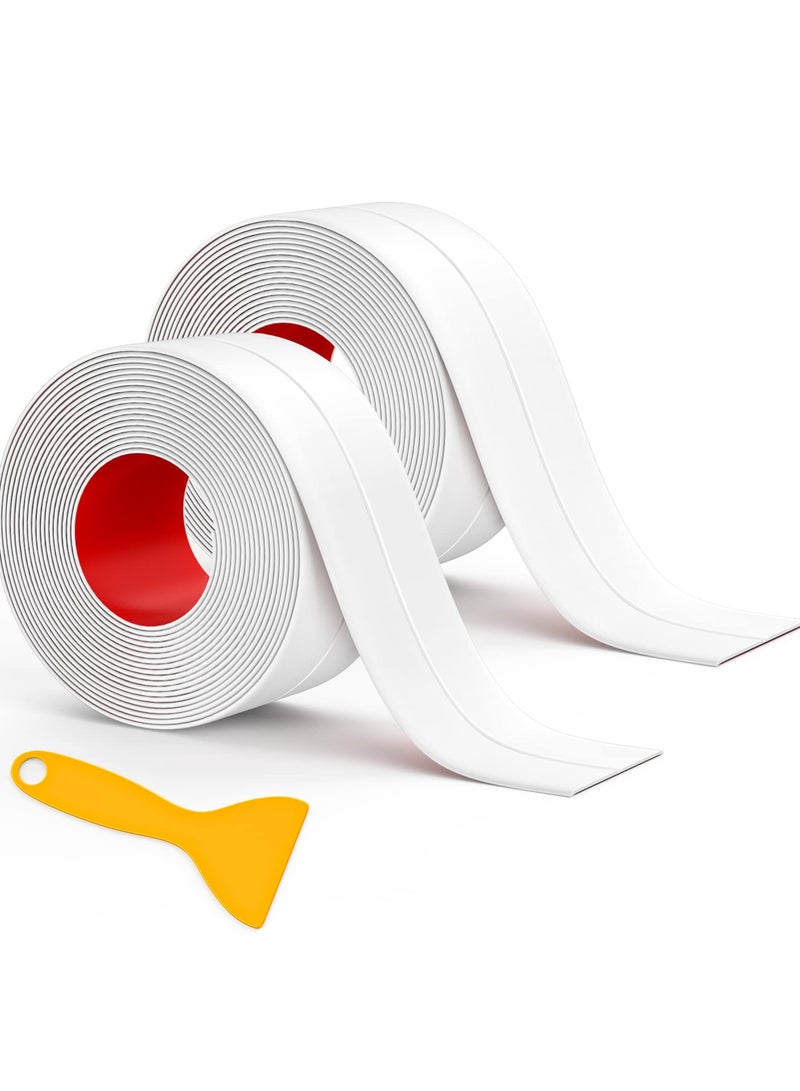 VIUAUAX White Caulking Tape, 2 Rolls Self Adhesive Caulk Strip, Caulk Tape White Bathroom Corner Caulking Tape Waterproof Self Adhesive Sealing Tape Used for Kitchen Sink Bathroom Bathtub Tub Floor Wall Edge Protector Strip,Waterproof Sealant Tape for Kitchen, Bathroom, Shower, Bathtub, Toilet, Wall Floor, Countertop with Sealing Tool (126 x 1.5in) - Image 1