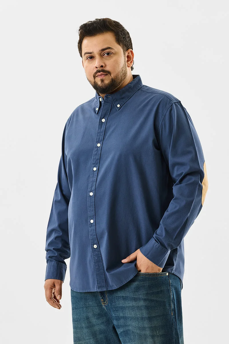 SNITCH Blue Elbow Patch Plus Size Shirt