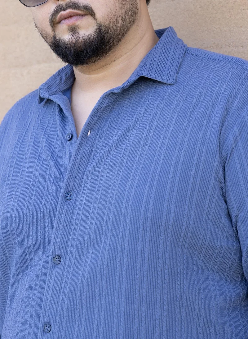 Instafab Plus  Instafab Plus Men's Cornflower Blue Parallel-Crease Tactile Shirt For Casual Wear | Spread Collar | Long Cuffed Sleeves | Button Closure | Plus Size Shirt Crafted With Comfort Fit For Everyday Wear for Men | Best Price UAE