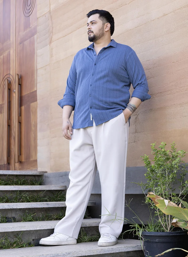 Instafab Plus  Instafab Plus Men's Cornflower Blue Parallel-Crease Tactile Shirt For Casual Wear | Spread Collar | Long Cuffed Sleeves | Button Closure | Plus Size Shirt Crafted With Comfort Fit For Everyday Wear for Men | Best Price UAE