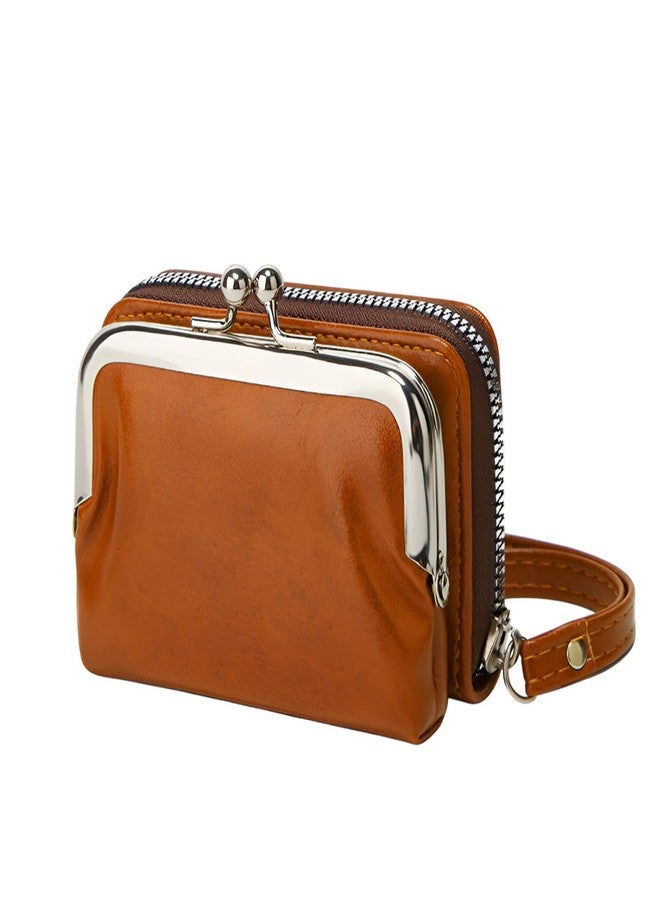SYGA Women's Wallet Wrist Strap Short Coin Purse Coin Clip Bag Multi-Card Slot Card Holder (Light Brown) - Image 1