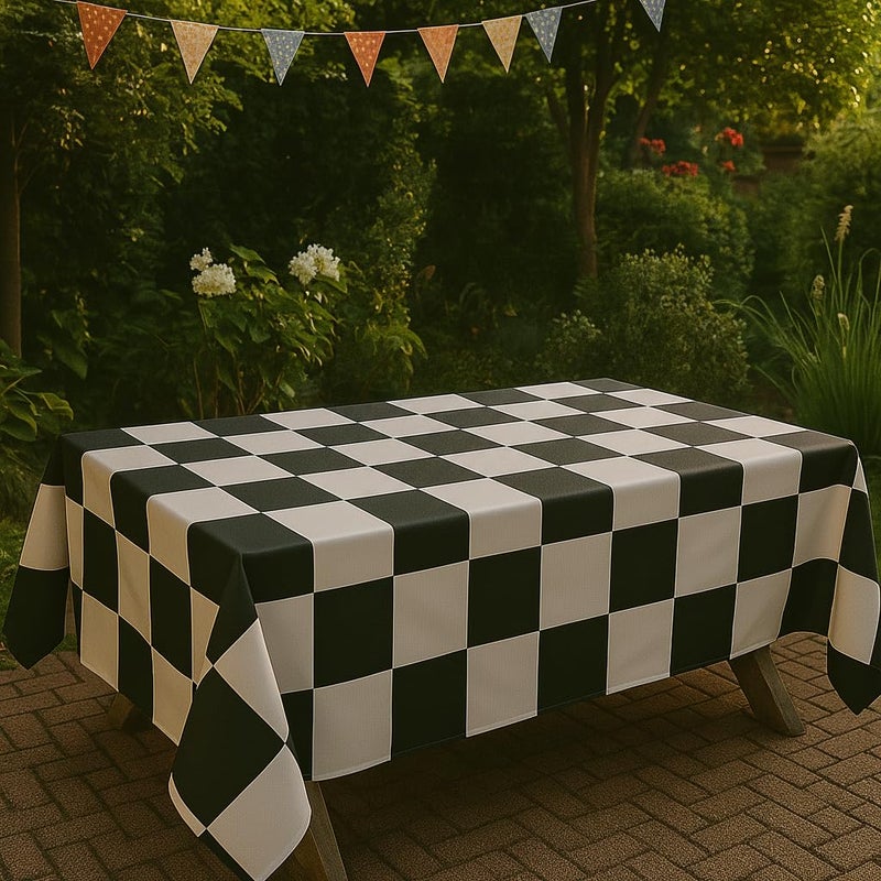 BRALEO Alice Party Decorations,Wonderland Theme Party Table Cover, Black and White PVC Tablecloth,Garden Checkered Tea Party Decoration Cloth Rectangula 55"X98" - Image 3