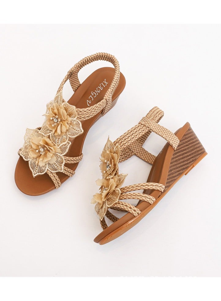 SIKETU 2025 Summer Slope With Women Retro Flower Vacation Roman Sandals For Women - Image 2