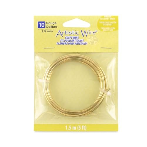 Artistic Wire 10 Gauge Tarnish Resistant Brass Craft Jewelry Wrapping Wire, Gold Color, 5 ft - Image 1