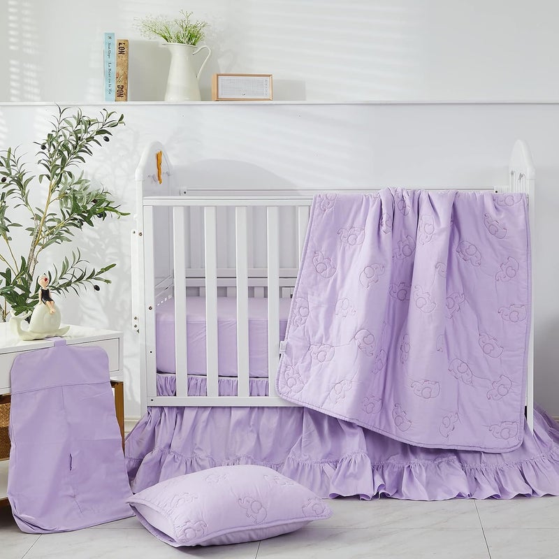 Brandream Crib Bed Skirt for Baby Girls Boys Purple Boho Bohemian Solid Cotton Toddler Bedskirt Farmhouse Chic Ruffle - Image 5