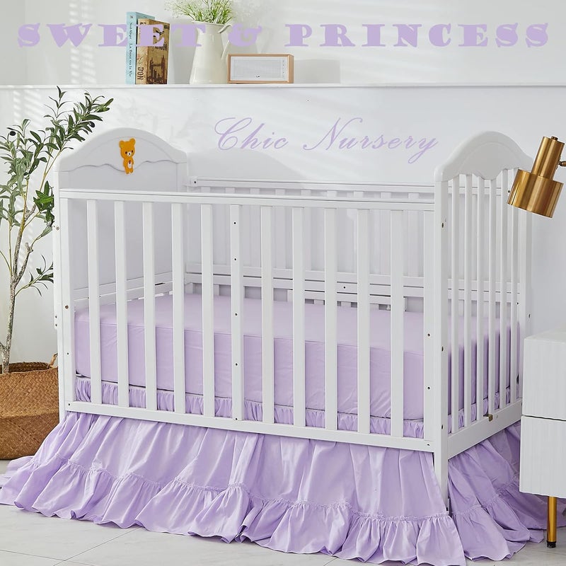 Brandream Crib Bed Skirt for Baby Girls Boys Purple Boho Bohemian Solid Cotton Toddler Bedskirt Farmhouse Chic Ruffle - Image 3