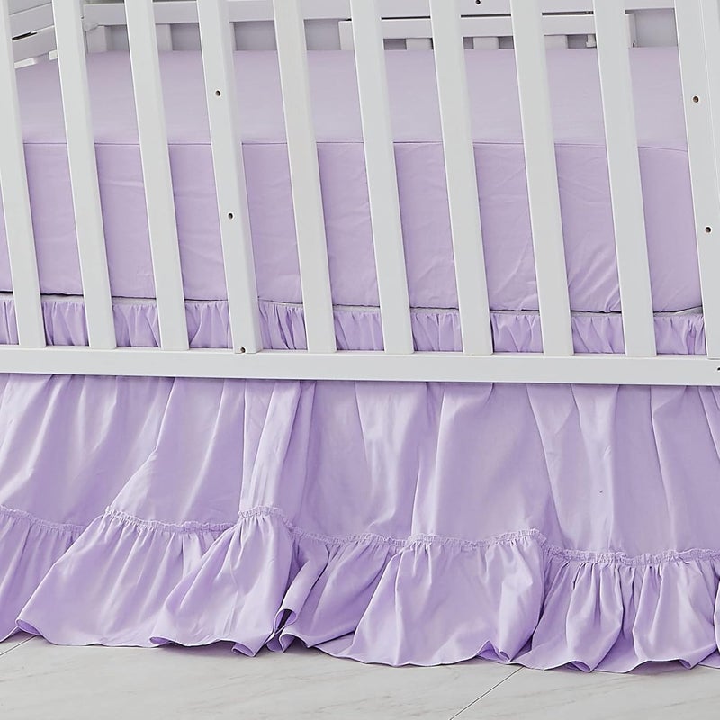 Brandream Crib Bed Skirt for Baby Girls Boys Purple Boho Bohemian Solid Cotton Toddler Bedskirt Farmhouse Chic Ruffle - Image 1