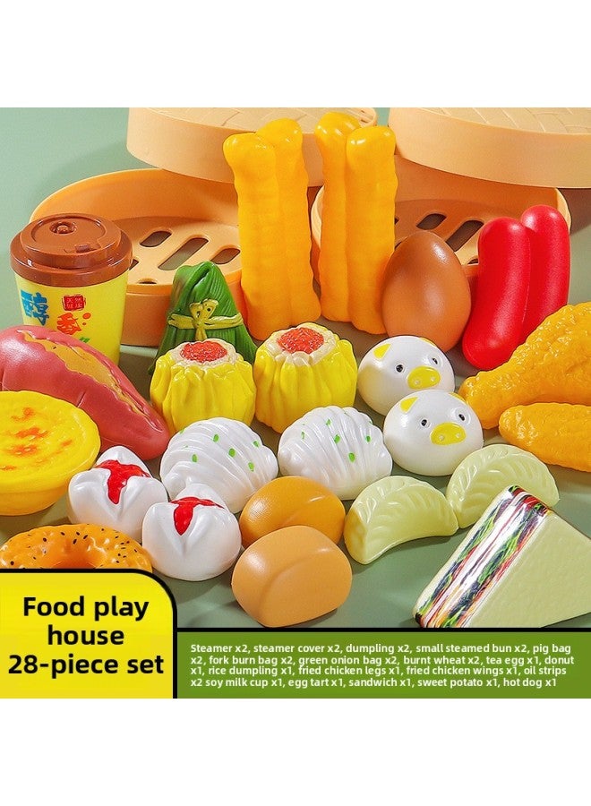 لعبة المطبخ المنزلي وعاء ساخن بدلة دوارة مادة الطفل محاكاة الشوي الصين الأصل البر الرئيسي محاكاة معدات الطبخ المواصفات: مجموعة الإفطار المكونة من 28 قطعة 【مع 2 باخرة】】 - Image 1