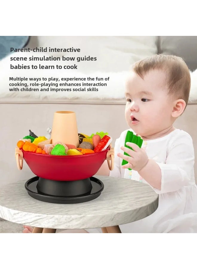 لعبة المطبخ المنزلي وعاء ساخن بدلة دوارة مادة الطفل محاكاة الشوي الصين الأصل البر الرئيسي محاكاة معدات الطبخ المواصفات: مجموعة الإفطار المكونة من 28 قطعة 【مع 2 باخرة】】 - Image 4
