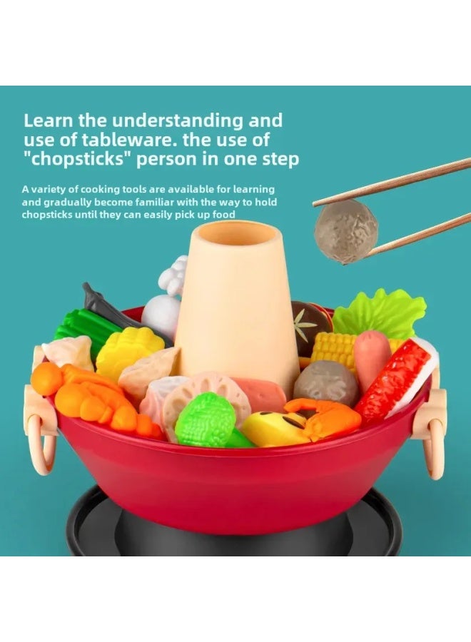 لعبة المطبخ المنزلي وعاء ساخن بدلة دوارة مادة الطفل محاكاة الشوي الصين الأصل البر الرئيسي محاكاة معدات الطبخ المواصفات: مجموعة الإفطار المكونة من 28 قطعة 【مع 2 باخرة】】 - Image 5