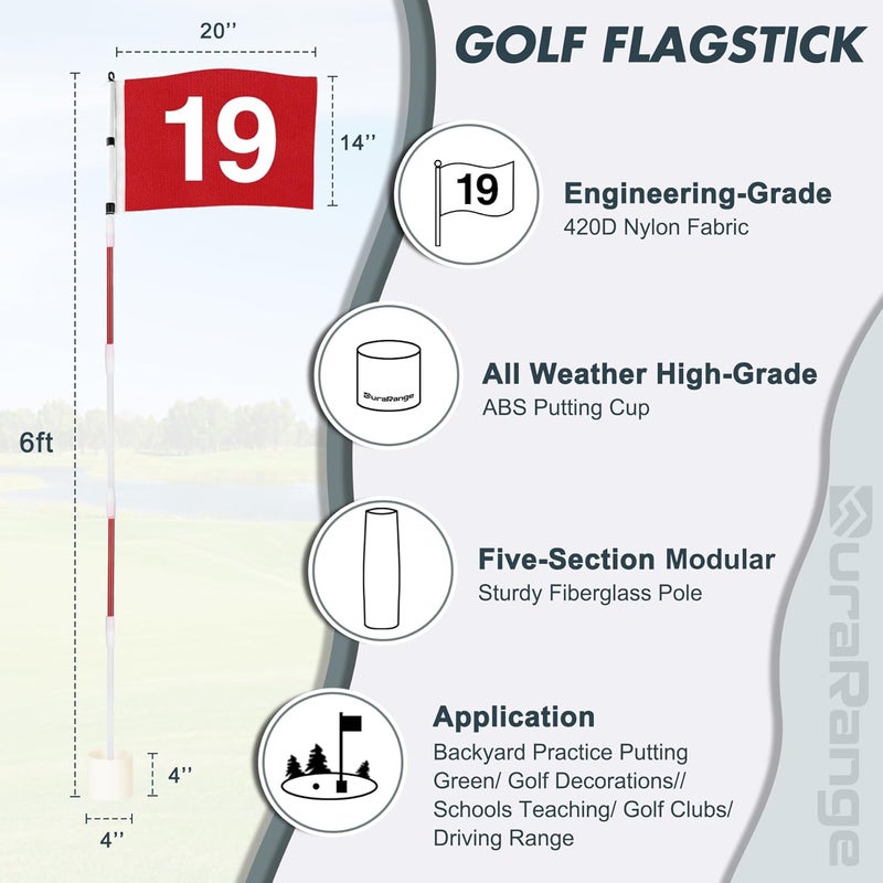 DURARANGE Golf Flagstick 6ft, 5-Section Design, ABS Hole Cup, 420D Nylon Flag for Backyard Practice Putting Green | Driving Range | Country Club, Gift for Golf Lovers - Image 2