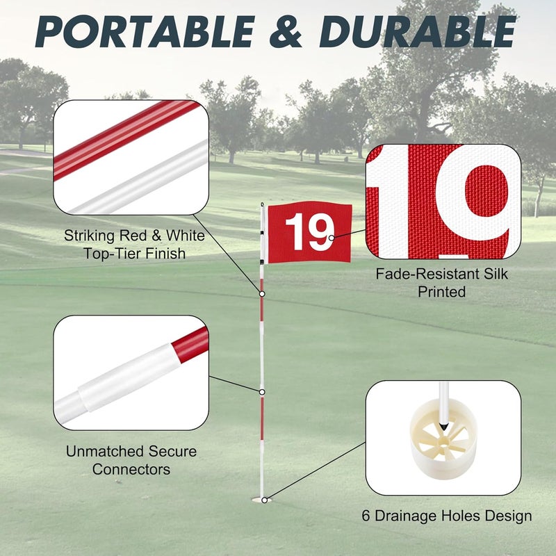 DURARANGE Golf Flagstick 6ft, 5-Section Design, ABS Hole Cup, 420D Nylon Flag for Backyard Practice Putting Green | Driving Range | Country Club, Gift for Golf Lovers - Image 1