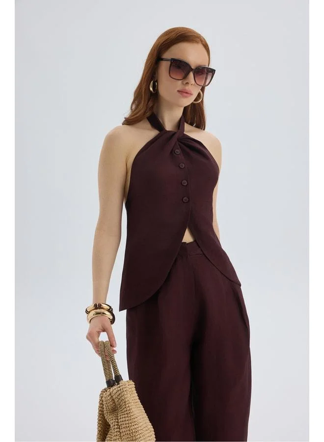 Bohemai  Prasetsah Tie-Back Burgundy Crop Pants Set. for Women | Best Price UAE