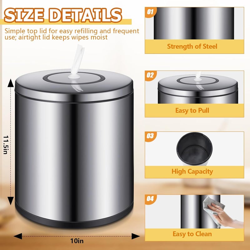 Tandefio Stainless Steel Countertop Wipe Dispenser Fits Wipes on Rolls 10 x 115 Inch Round Tissue Holder Refillable Tabletop Cylinder Container for Fitness Clubs Gym Schools Daycares - Image 3