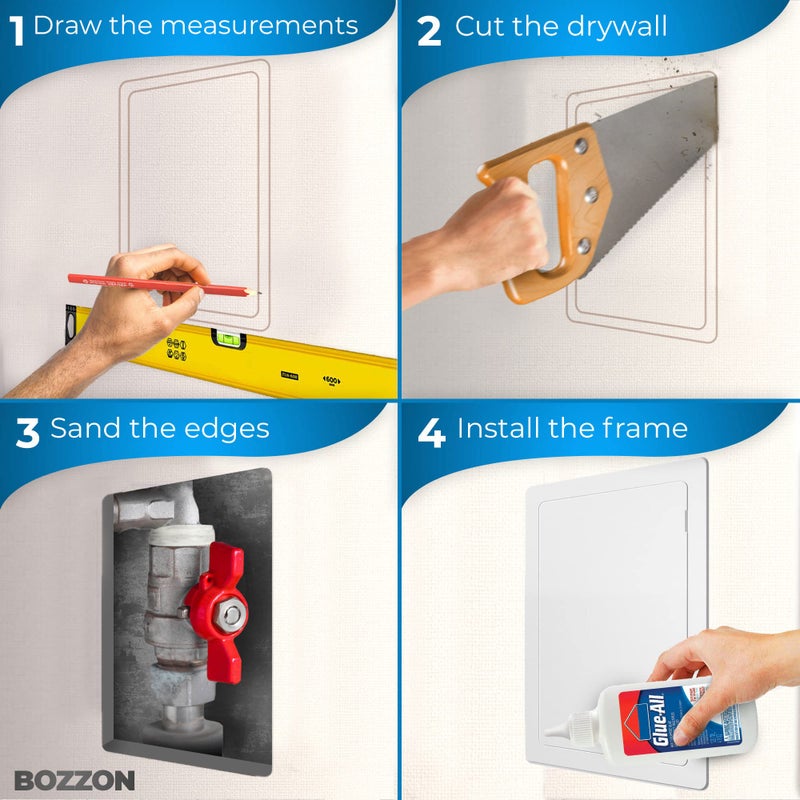 BOZZON Access Panel for Drywall - 12 x 16 inch - Wall Hole Cover - Access Door - Plumbing Access Panel for Drywall - Heavy Durable Plastic White - Image 3