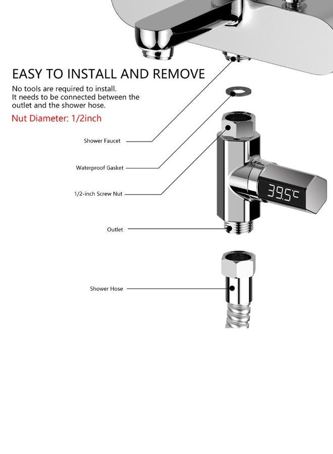 Loquat Heavy Duty LED Faucet Shower Thermometer Silver 82.2 x 30millimeter - Image 3