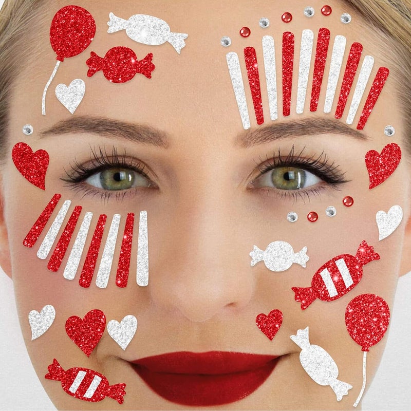 Party Factory Globally selected raw material Face Tattoo Red/White Clown, Temporary Glitter Face Tattoo for Theme Party, Halloween & Carnival, Children & Adults Varied available picks - Image 1