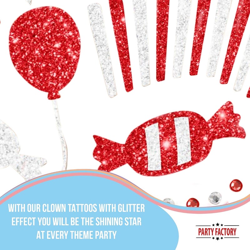 Party Factory Globally selected raw material Face Tattoo Red/White Clown, Temporary Glitter Face Tattoo for Theme Party, Halloween & Carnival, Children & Adults Varied available picks - Image 5