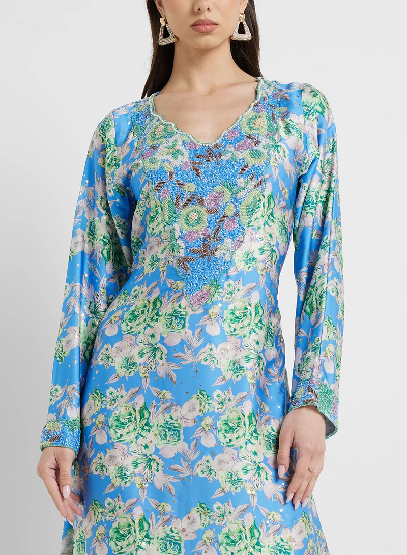 ARABIAN CLOSET Embellished Belted Jalabiya