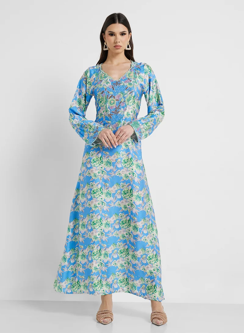 ARABIAN CLOSET Embellished Belted Jalabiya
