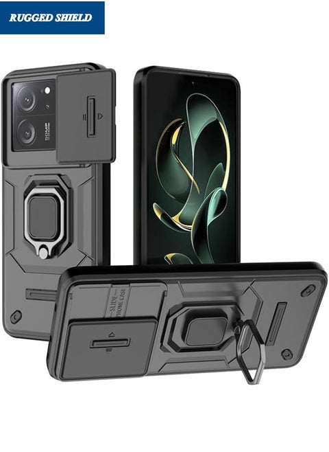 Redmi Note 13 Protective Case (Not 4G), Redmi Note 13 Case with Slide Camera Cover, Military Grade Heavy Duty Shockproof Phone Case Cover with Kickstand for Redmi Note 13 5G, Black