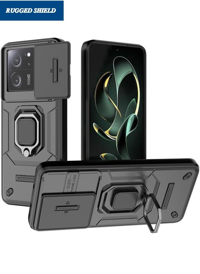 RUGGED SHIELD - Redmi Note 13 Protective Case (Not 4G), Redmi Note 13 Case with Slide Camera Cover, Military Grade Heavy Duty Shockproof Phone Case Cover with Kickstand for Redmi Note 13 5G, Black - Image 1
