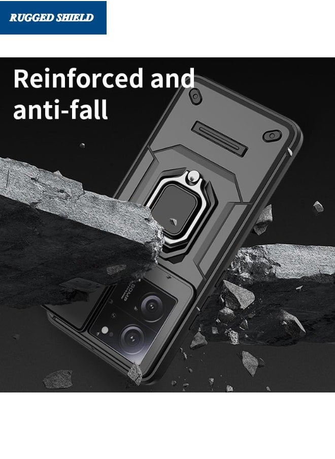 RUGGED SHIELD - Redmi Note 13 Protective Case (Not 4G), Redmi Note 13 Case with Slide Camera Cover, Military Grade Heavy Duty Shockproof Phone Case Cover with Kickstand for Redmi Note 13 5G, Black - Image 1