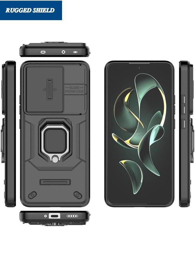 RUGGED SHIELD - Redmi Note 13 Protective Case (Not 4G), Redmi Note 13 Case with Slide Camera Cover, Military Grade Heavy Duty Shockproof Phone Case Cover with Kickstand for Redmi Note 13 5G, Black - Image 1
