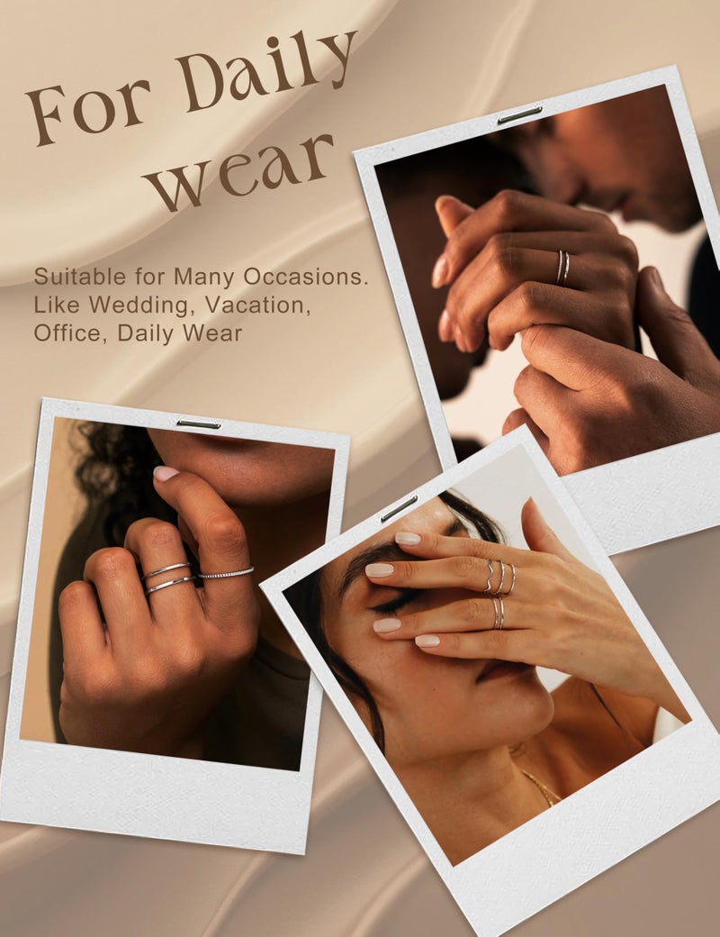 THUNARAZ 8Pcs 1mm Stainless Steel Rings for Women Men Fashion Plain Band Knuckle Stacking Midi Thumb Dainty Thin Rings Set Size 9 Silver Tone - Image 5