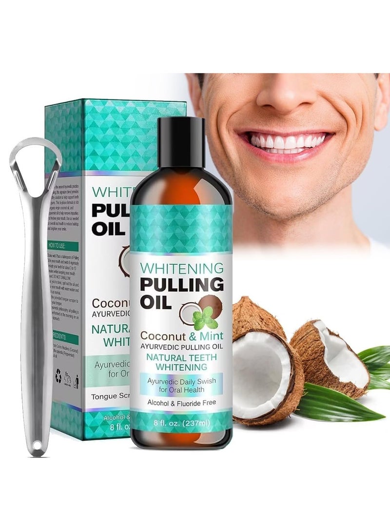 ORALHOE Coconut Pulling Oil, 8 Fl.Oz Mint Oil Pulling Mouthwash with Tongue Scraper, Natural Coconut Oil Pulling with Coconut & Peppermint Oil-Mouthwash, Fresh Breath & Teeth Whitening & Healthy - Image 2