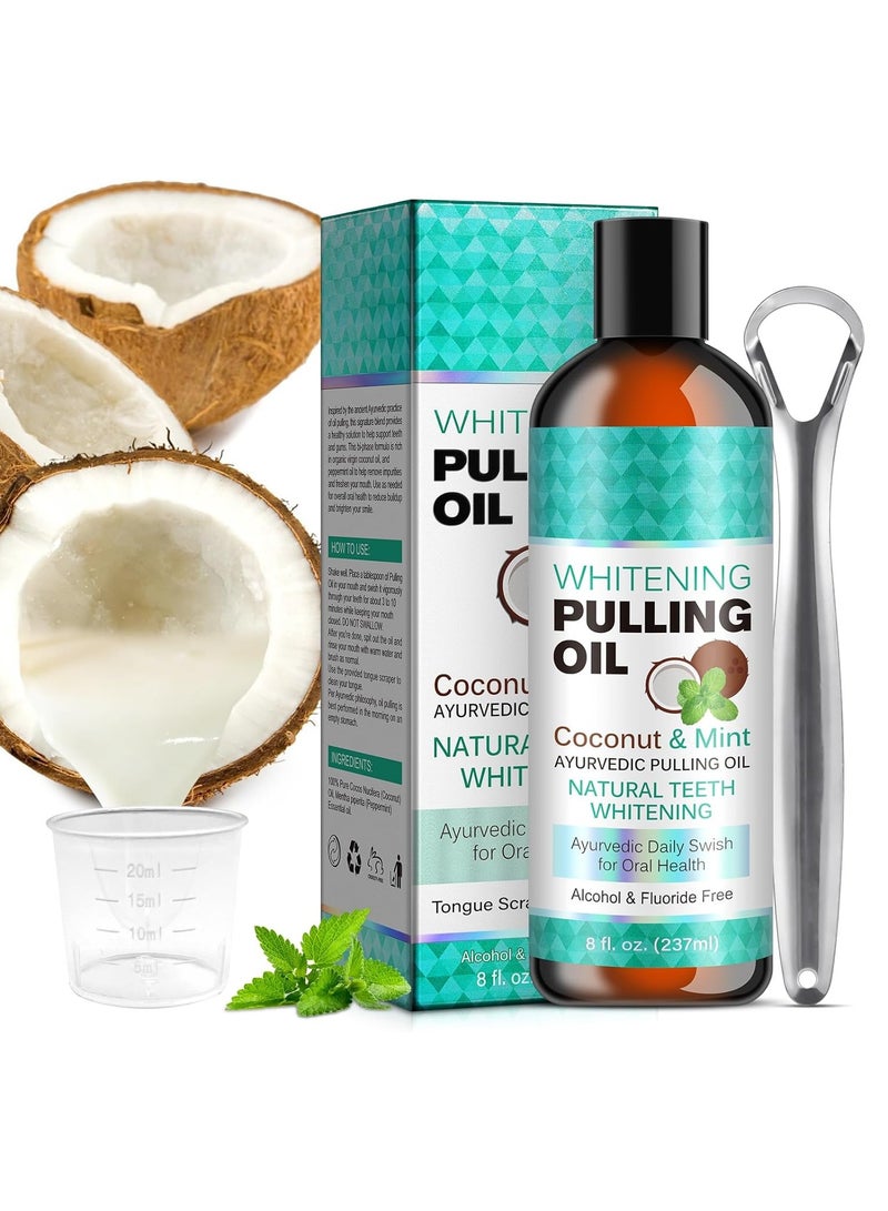 ORALHOE Coconut Pulling Oil, 8 Fl.Oz Mint Oil Pulling Mouthwash with Tongue Scraper, Natural Coconut Oil Pulling with Coconut & Peppermint Oil-Mouthwash, Fresh Breath & Teeth Whitening & Healthy - Image 3