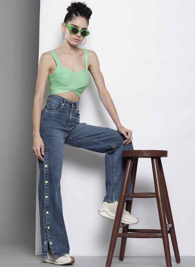 SASSAFRAS Women High-Rise Straight Fit Side Slit Jeans - Image 4