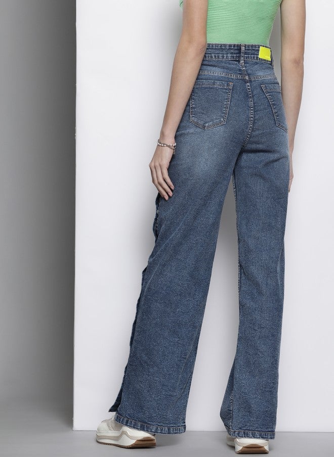 SASSAFRAS Women High-Rise Straight Fit Side Slit Jeans - Image 3