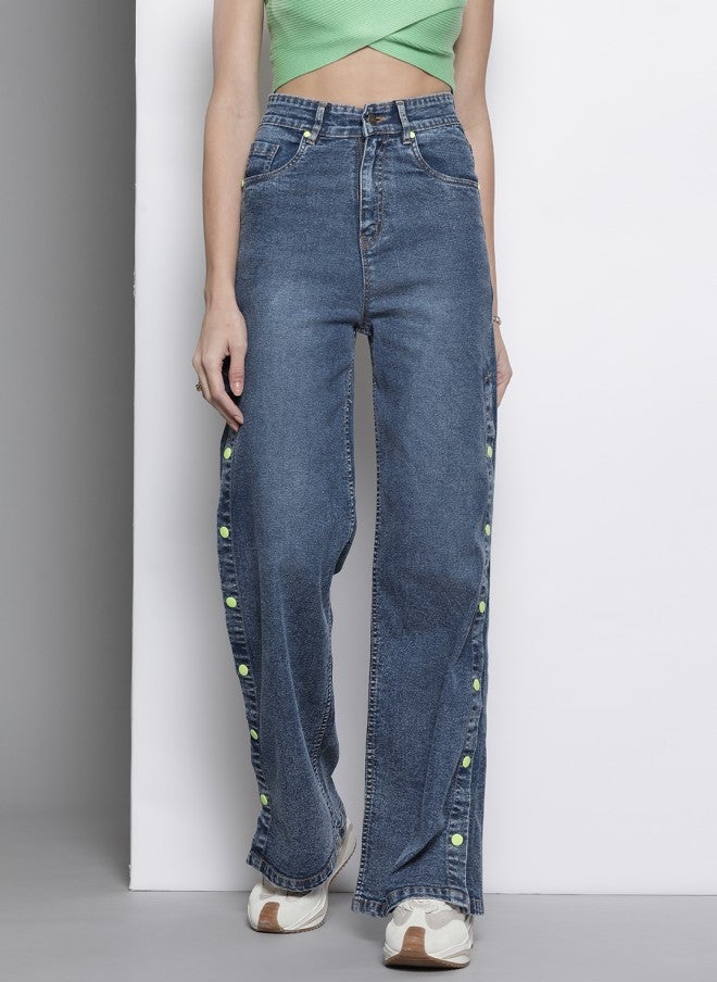 SASSAFRAS Women High-Rise Straight Fit Side Slit Jeans - Image 2