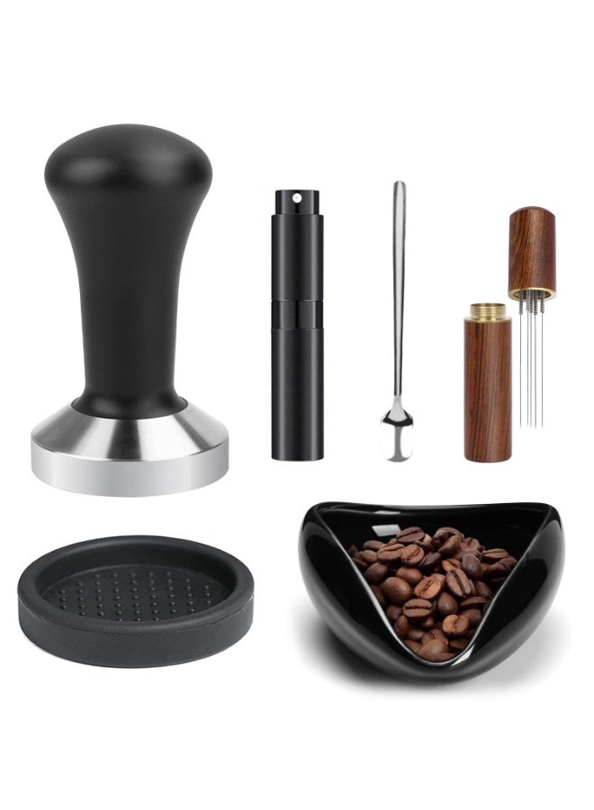 هومستر مجموعة التلاعب القهوة 51 مم: مجموعة التلاعب القهوة 6 قطعة مع Barista التلاعب ، أداة WDT ، حصيرة التلاعب ، زجاجة الرش ، ملعقة الفولاذ المقاوم للصدأ وطبق حبوب القهوة ، مجموعة ملحقات آلة القهوة - Image 1
