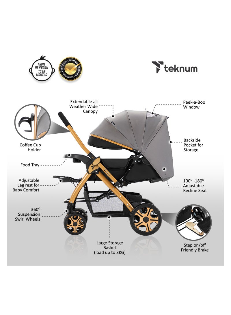 TEKNUM Reversible Trip2 Stroller With Extra-wide Canopy - Grey - Image 2