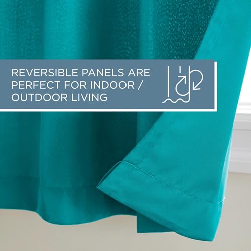 TOWN & COUNTRY BASICS Cabana Solid Heavyweight Indoor Outdoor Curtains, Light Filtering Opacity with Grommet Top, Water Repellent, 2-Pack Set, 54"x120", Teal - Image 3