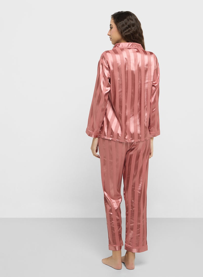 Ginger Satin Stripe Shirt & Pyjama Set - Image 2