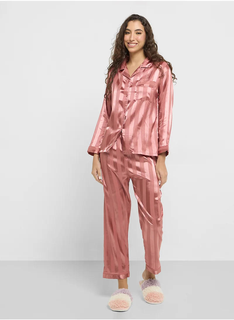 Ginger Satin Stripe Shirt & Pyjama Set