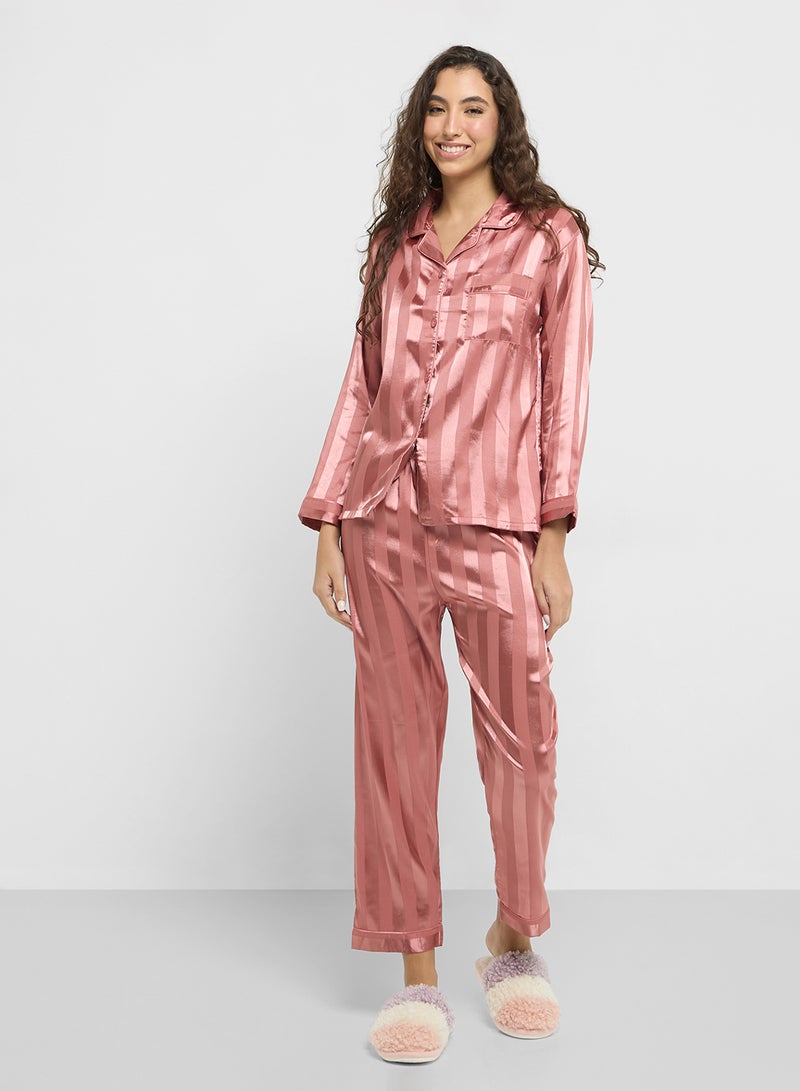 Ginger Satin Stripe Shirt & Pyjama Set - Image 5