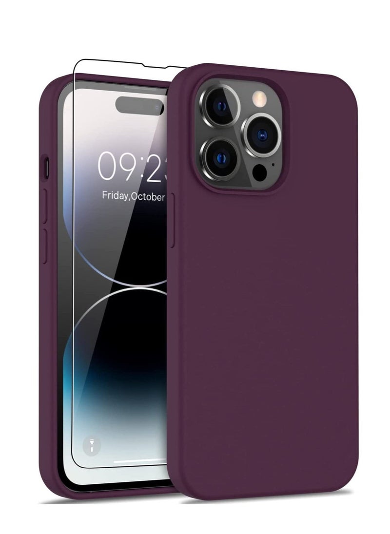 Raxoom iPhone 14 Pro Max Case with Screen Protector,Soft Flexible Silicone Gel Rubber Bumper Cover for Women Girls,Slim Fit Shockproof Protective Phone Case for iPhone 14 Pro Max 6.7" Plums Color - Image 1