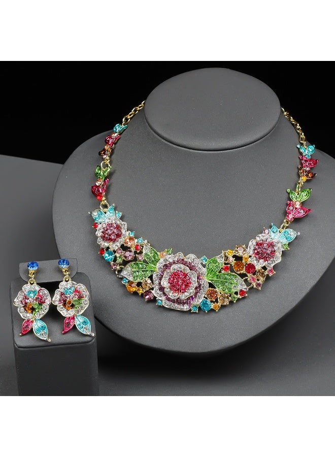 NIBEMINENT Exaggerated Rose Flower Jewelry Set: Necklace and Earrings